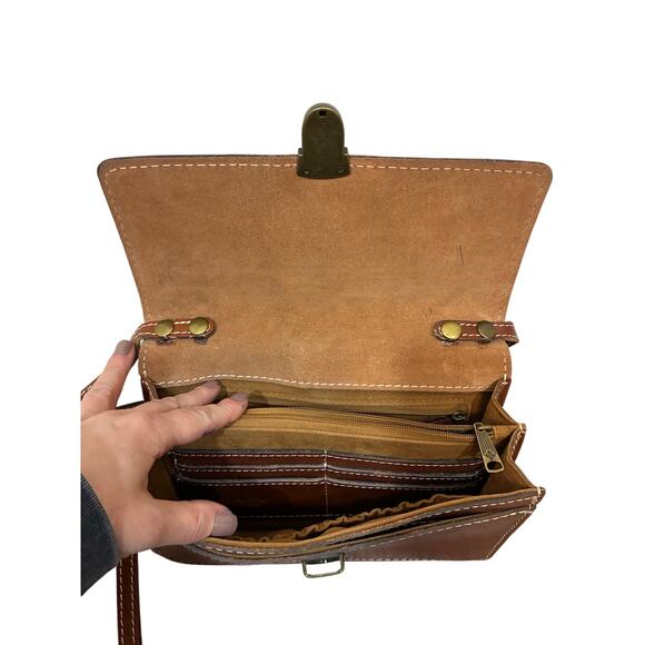 Patricia Nash Lanza Crossbody Organizer Heritage Leather Brown EUC Preppy Boho - Picture 3 of 9